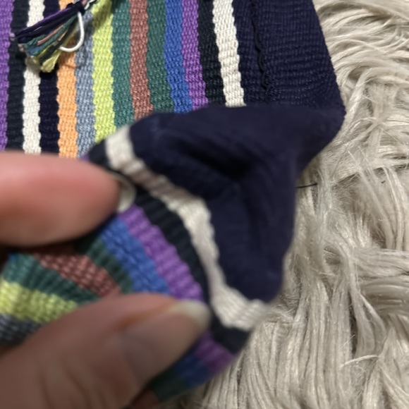 Seema Crossbody Bag-Cotton Cloth-Navy with Multi Stripe Detail-EUC-9x9 - Picture 4 of 16